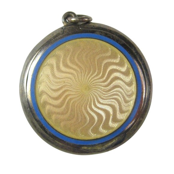 Continental Antique Enamel Sterling Silver Locket Pendant 1920s Guilloche 925 - Picture 1 of 8